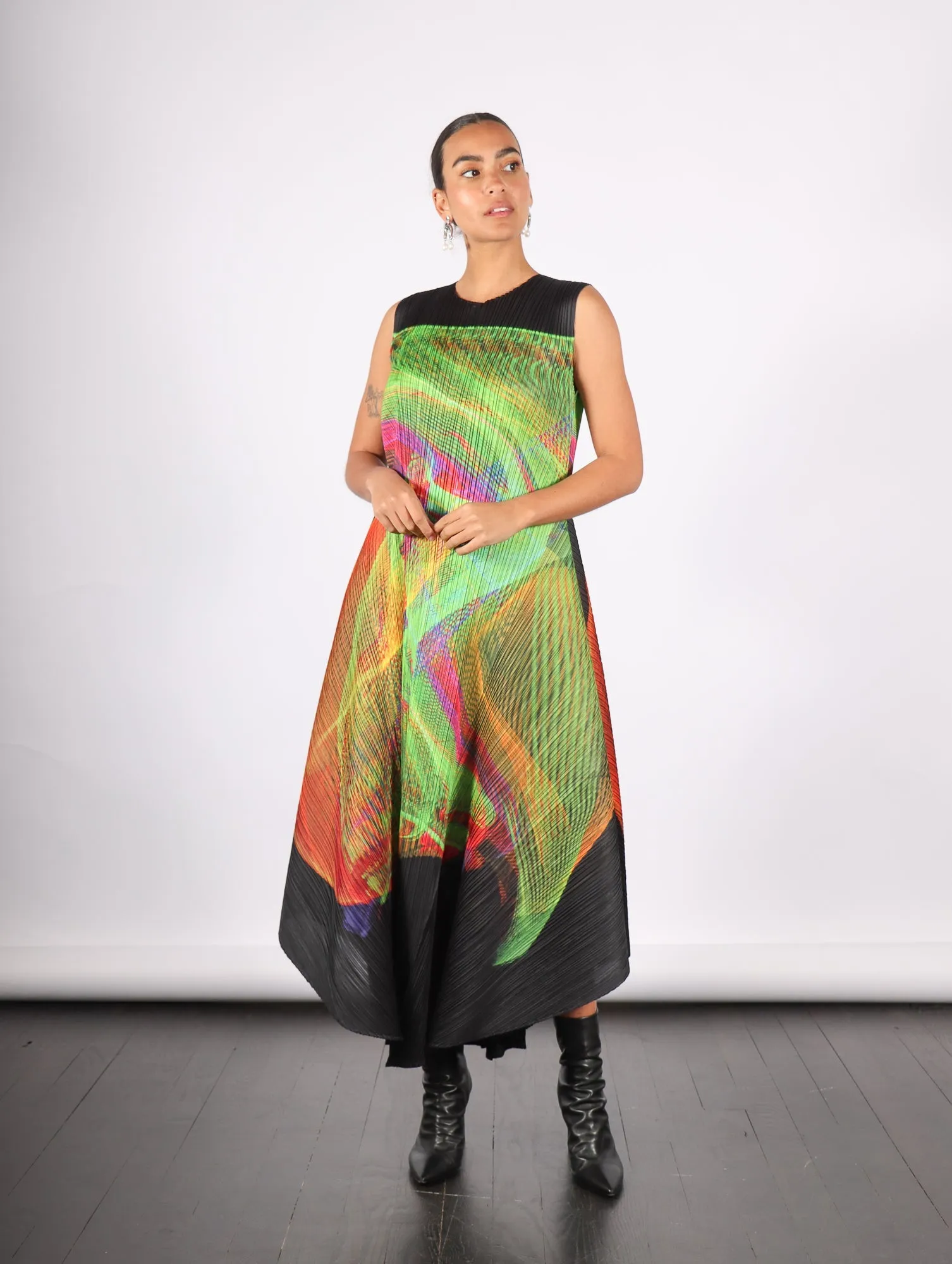 Spectrum Dress in Bright Green by Pleats Please Issey Miyake