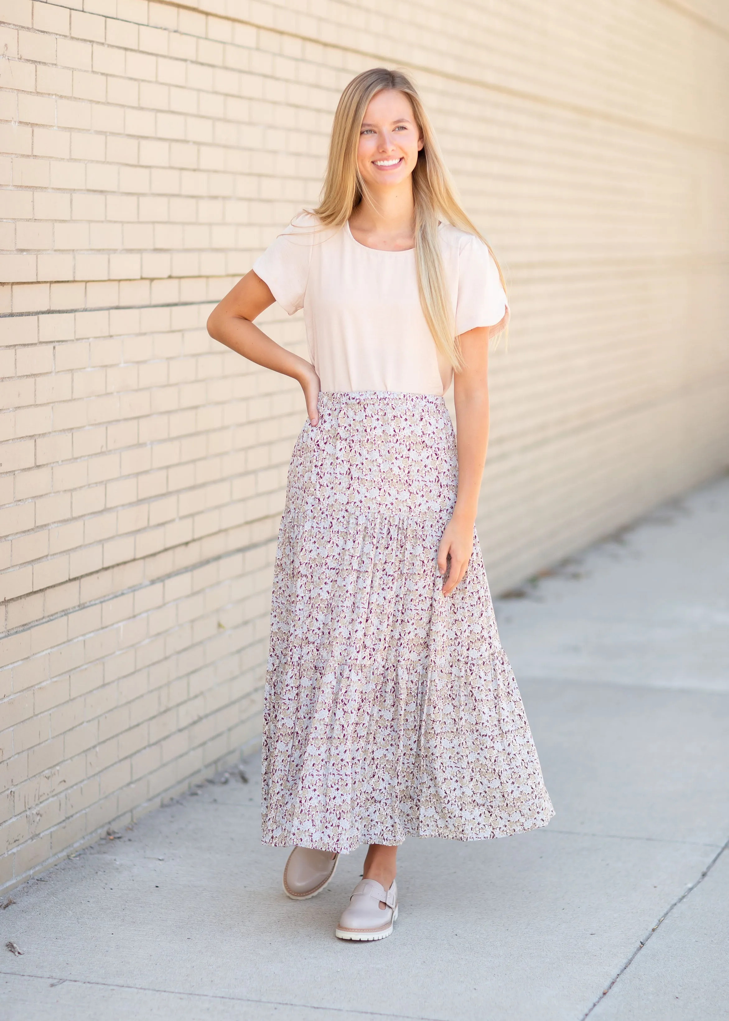 Stretch Waist Tiered Maxi Skirt