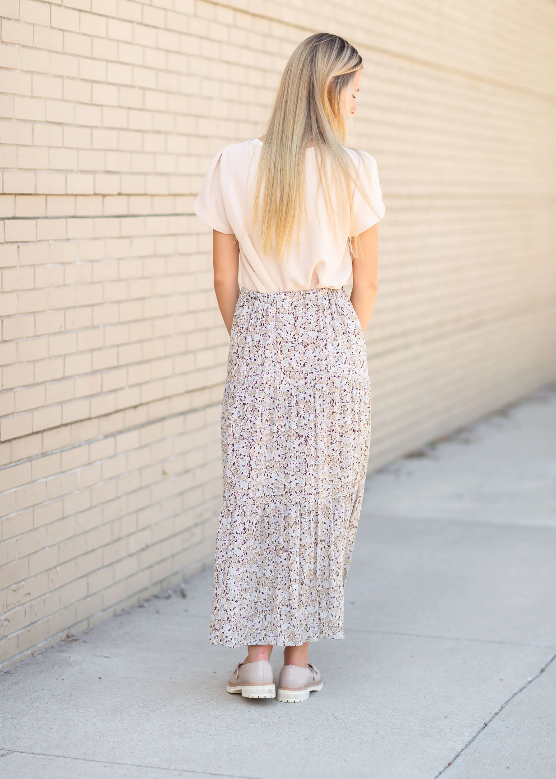 Stretch Waist Tiered Maxi Skirt