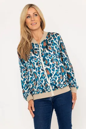 Teal Leopard Print Bomber Jacket