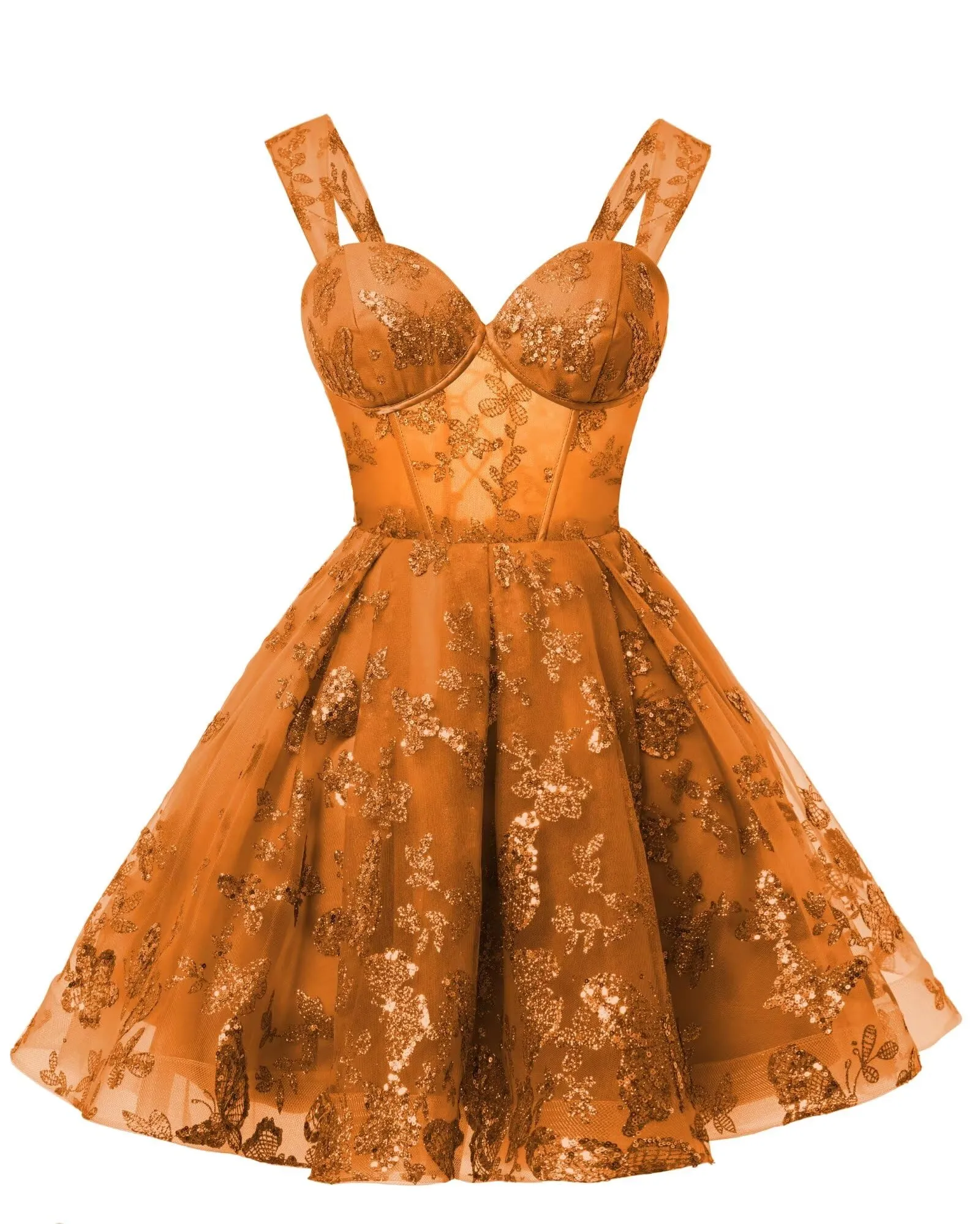 Teens Sparkly Tulle Orange Homecoming Dresses Spaghetti Straps Short Cocktail Party Prom Dress