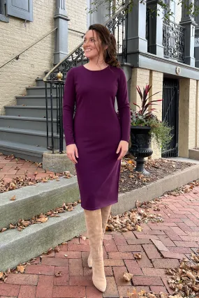 THE QUINN EVERYDAY SCOOP NECK SWEATER DRESS IN DK PURPLE