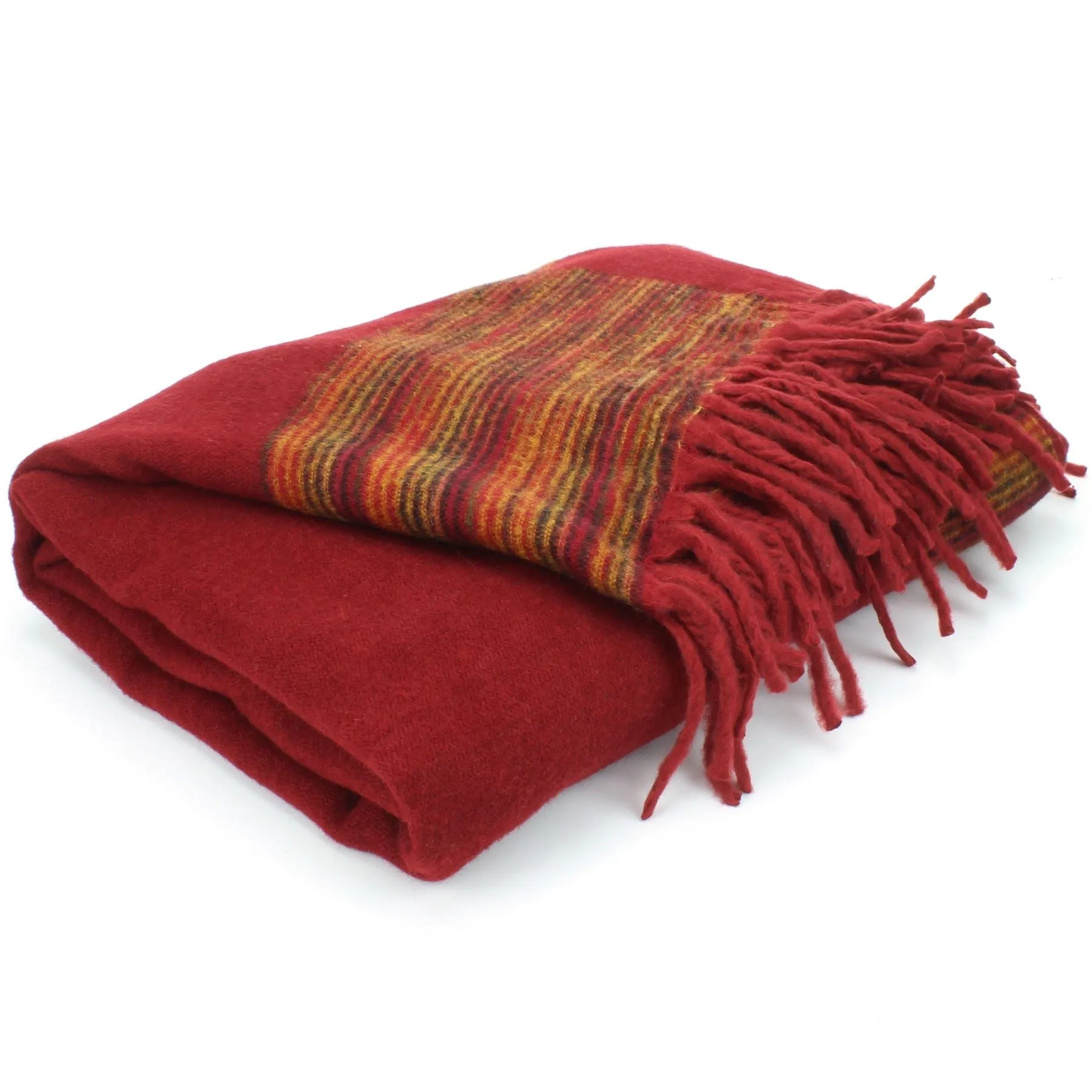 Tibetan Wool Blend Shawl Blanket - Red with Sunset Reverse