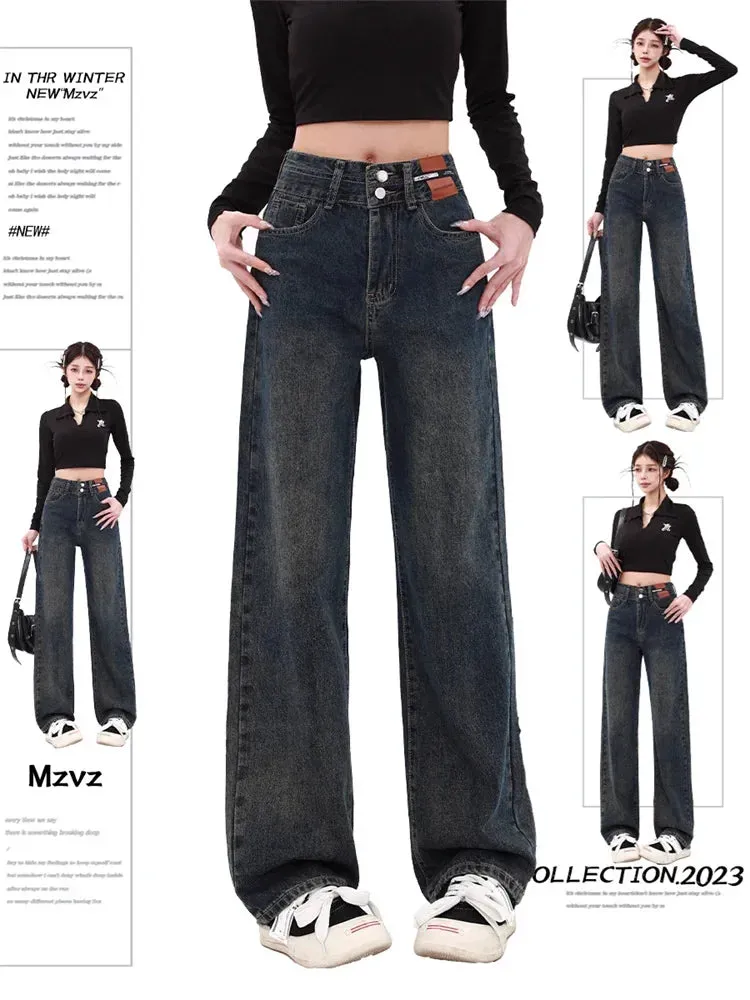 Toleet Vintage Baggy Jeans Women 2 Button 2024 New Fashion Casual Straight High Waisted Jeans Chic Full Length Wide Leg Jeans