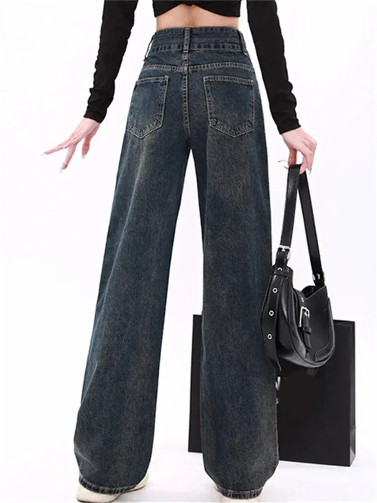 Toleet Vintage Baggy Jeans Women 2 Button 2024 New Fashion Casual Straight High Waisted Jeans Chic Full Length Wide Leg Jeans