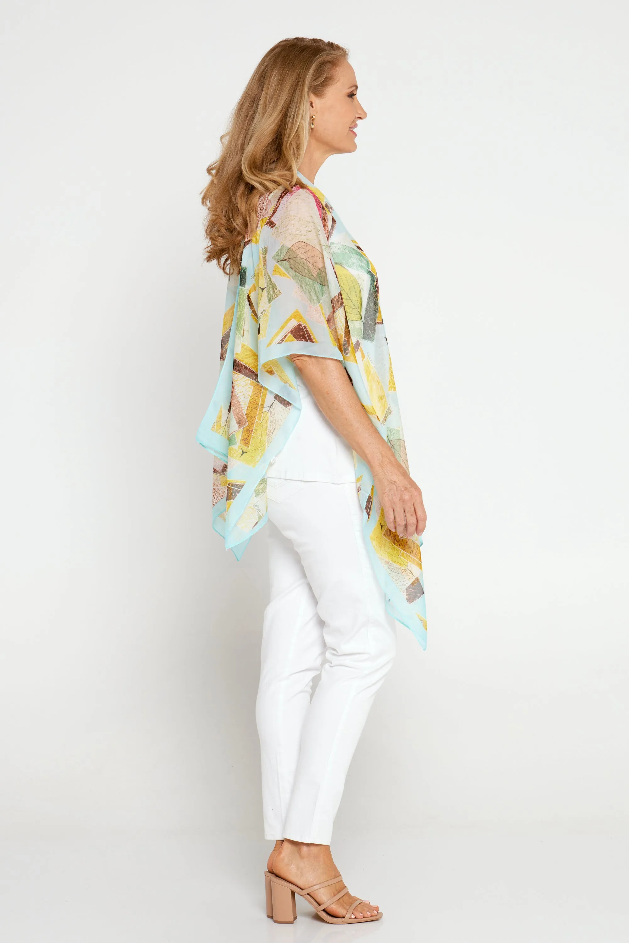 Two Way Chiffon Shawl - Lemon/Aqua