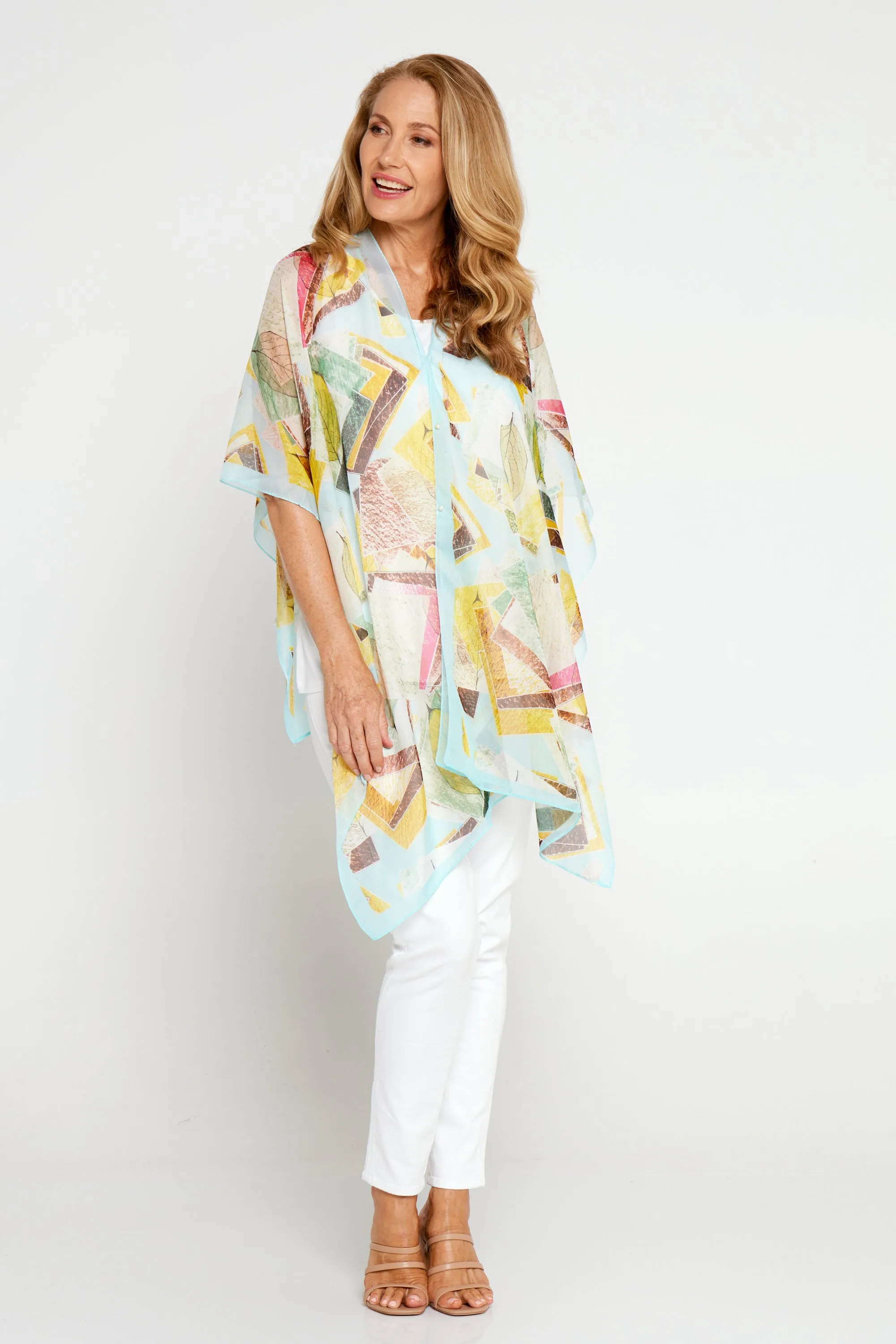 Two Way Chiffon Shawl - Lemon/Aqua