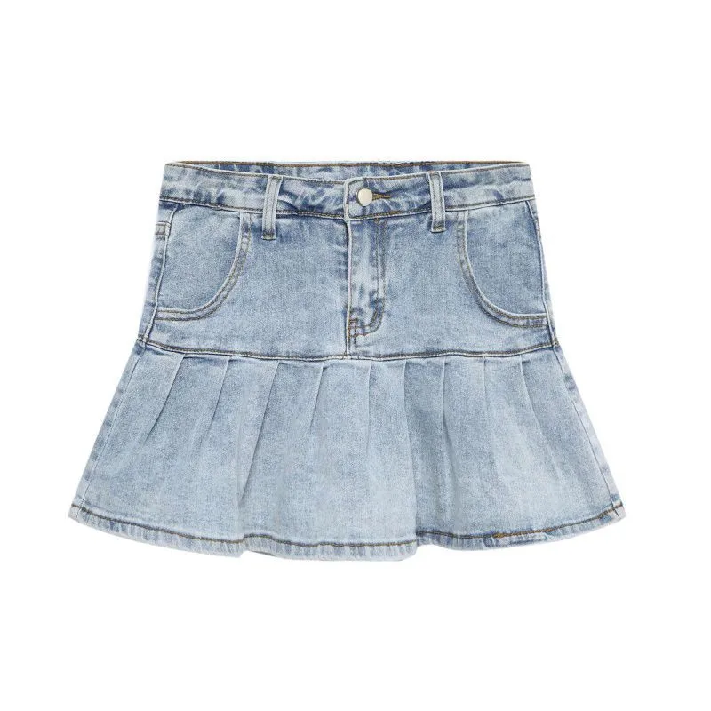 Uniwim 2000s fashion Sweet and Spicy Washed Denim Pleated Skirt Women's Summer New Anti-Exposure All-Match Ruffled Skirt with Lining