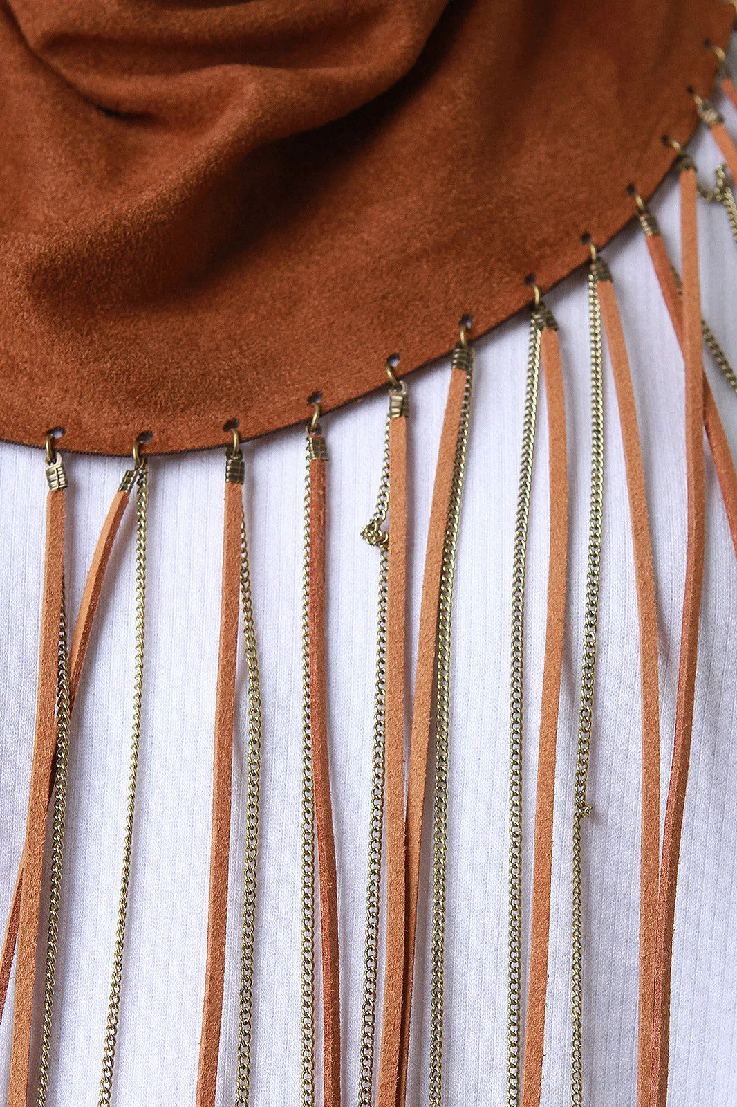 Vegan Suede Chain Fringe Scarf