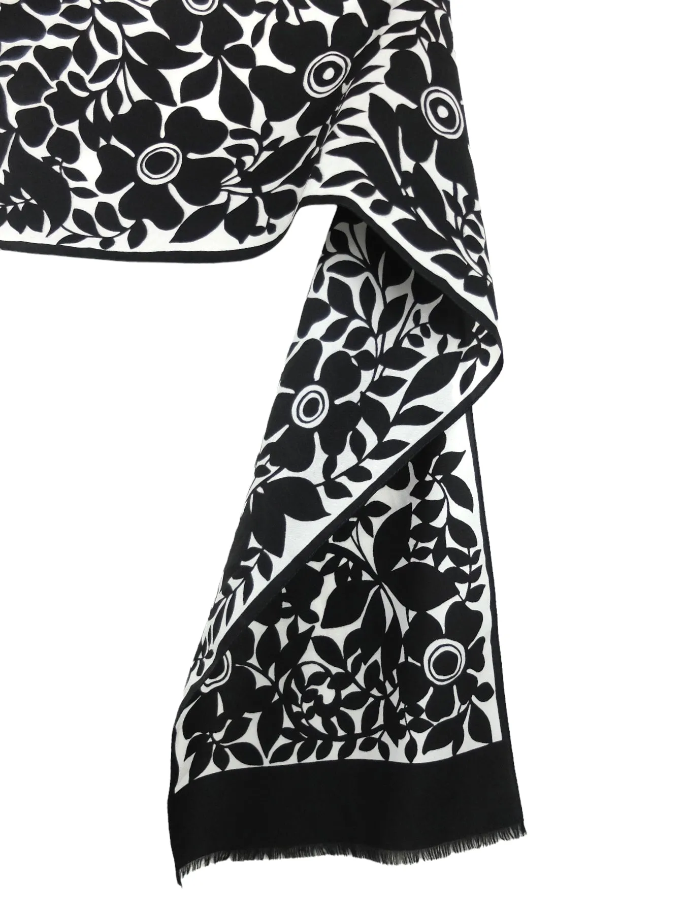 Vintage 70s Hippie Grunge Bohemian Black & White Floral Print Long Wide Shawl Scarf Wrap