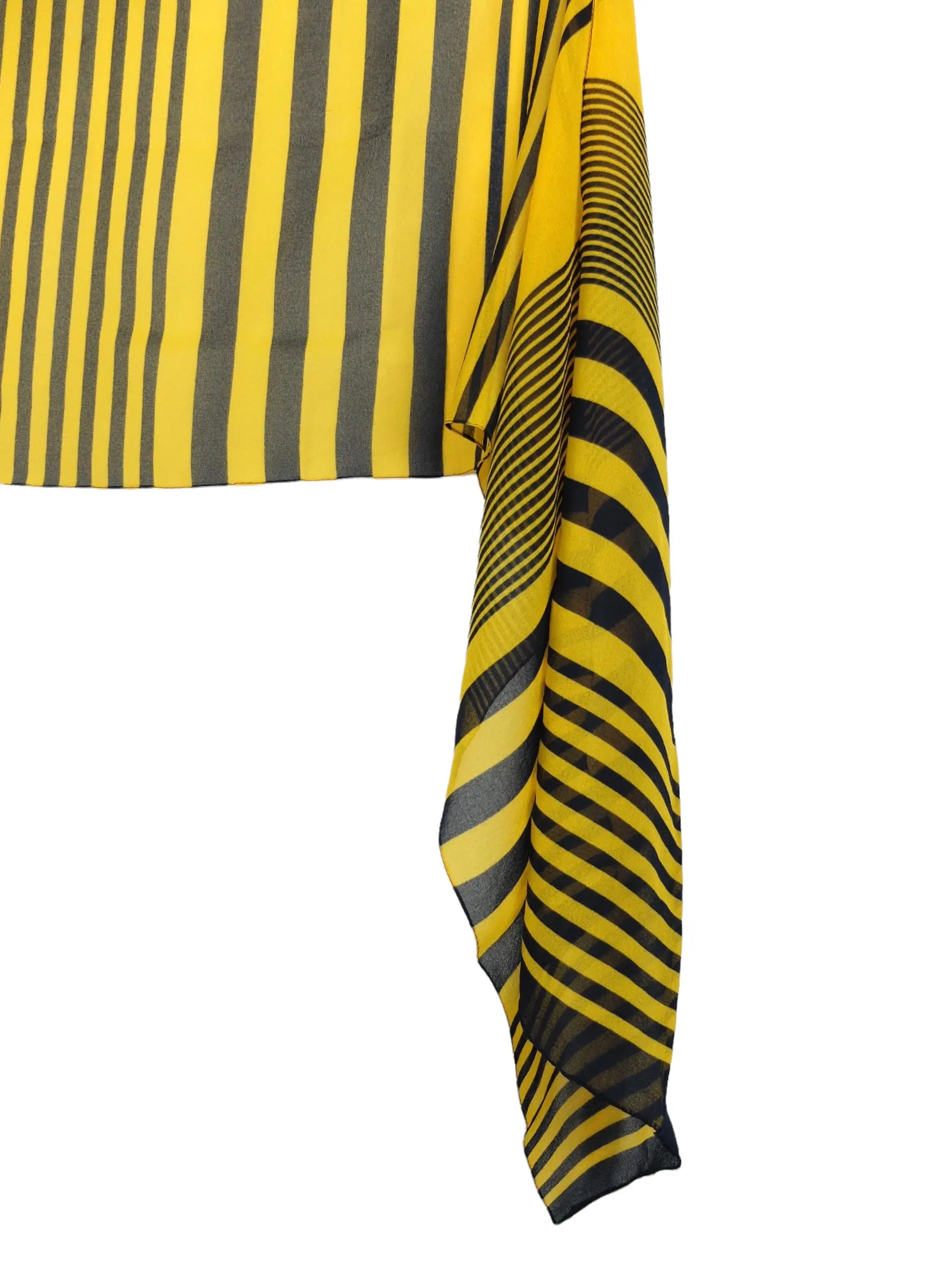 Vintage 90s Punk Grunge Yellow & Navy Blue Striped Long Chiffon Wrap Shawl Neck Scarf