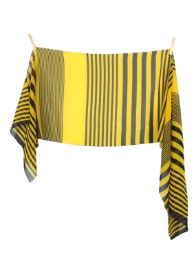 Vintage 90s Punk Grunge Yellow & Navy Blue Striped Long Chiffon Wrap Shawl Neck Scarf