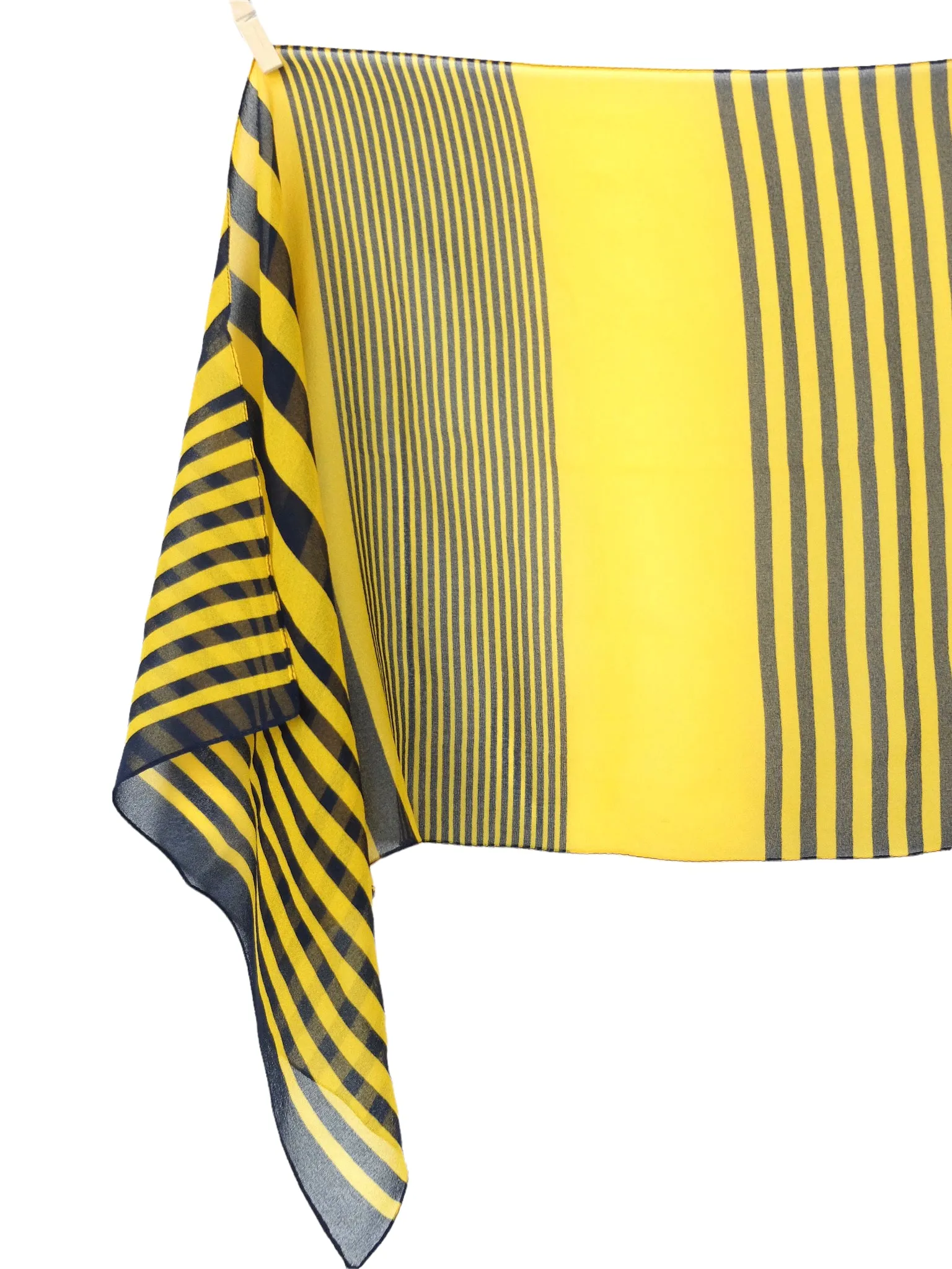 Vintage 90s Punk Grunge Yellow & Navy Blue Striped Long Chiffon Wrap Shawl Neck Scarf