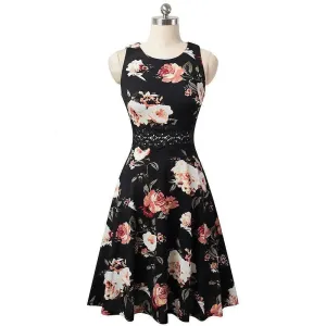 Vintage White Flower Elegant Floral Swing Dress