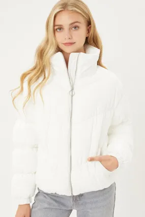 White Long Sleeve Fluffy Puffer Jacket