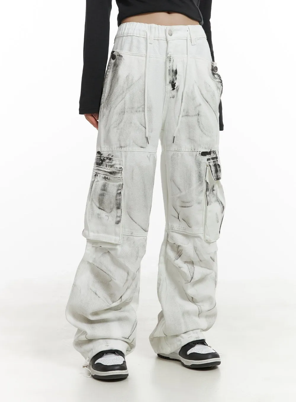 Wide Fit Pintuck String Cargo Pants CA426