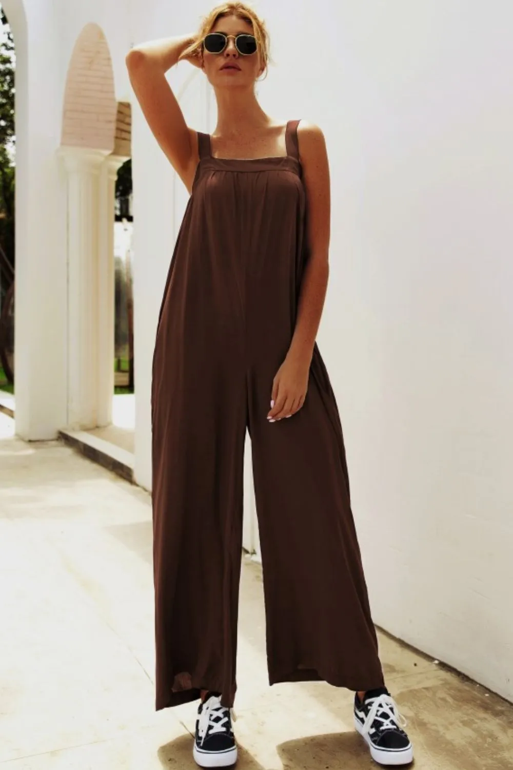 Wide Strap Wide Leg Jumpsuit