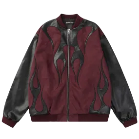 Wild Black Flame Red Wine Oversize Bomber Jacket