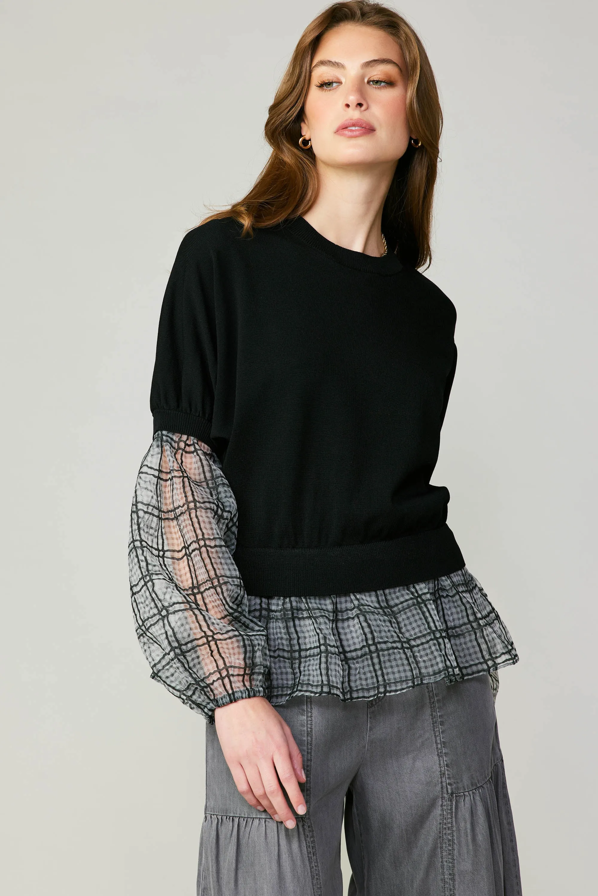 Windowpane Plaid Sweater Top