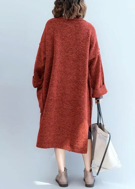 Winter fall sweaters oversized red pockets patchwork sweater coat