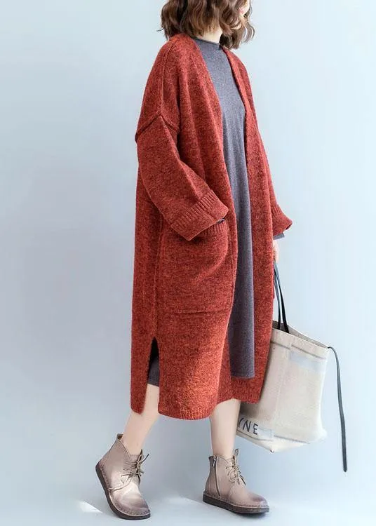 Winter fall sweaters oversized red pockets patchwork sweater coat