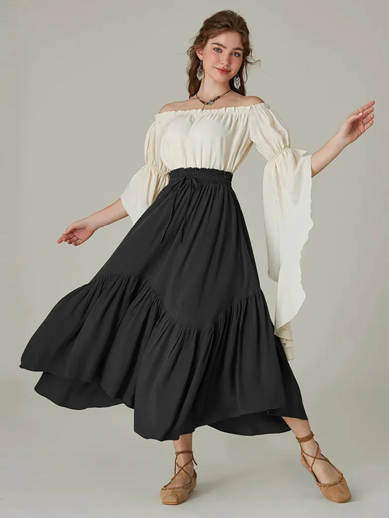 Women Elastic Waist Irregular Hem Flared Swing Skirt