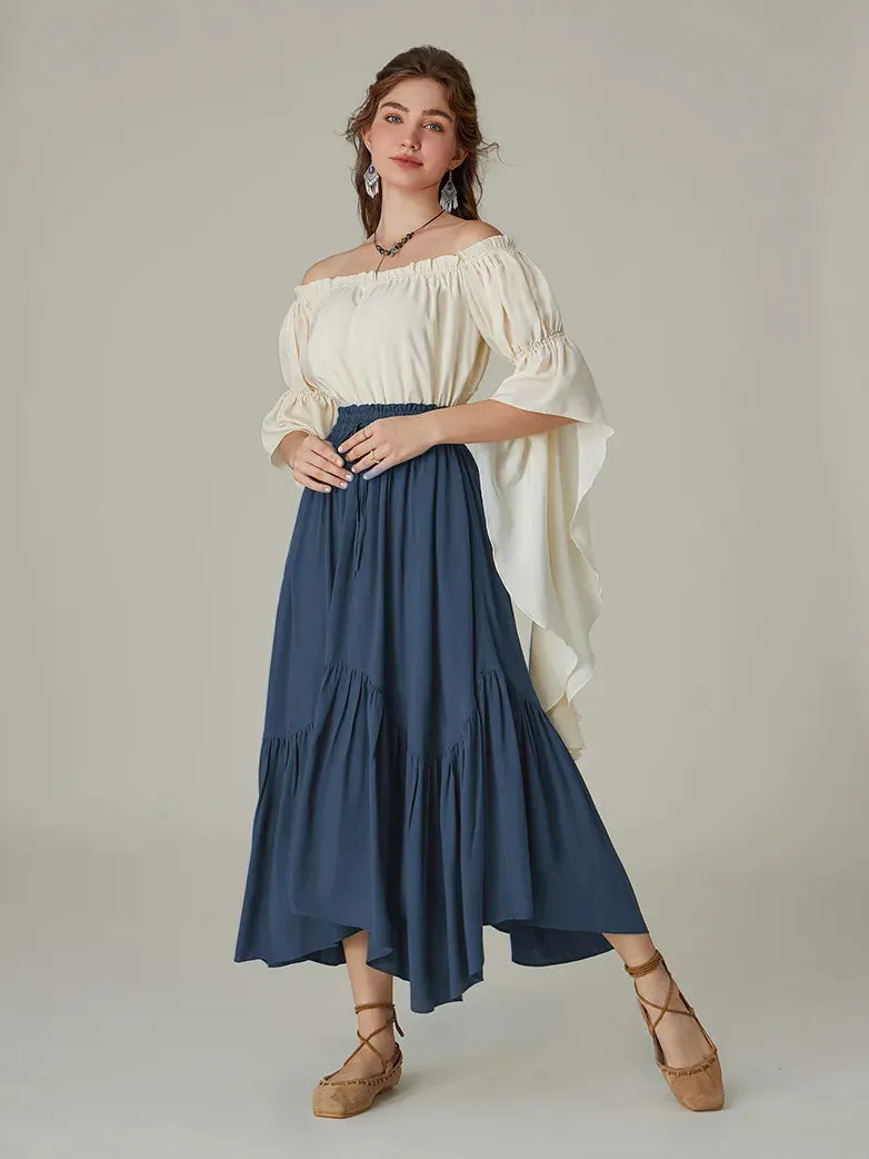 Women Elastic Waist Irregular Hem Flared Swing Skirt