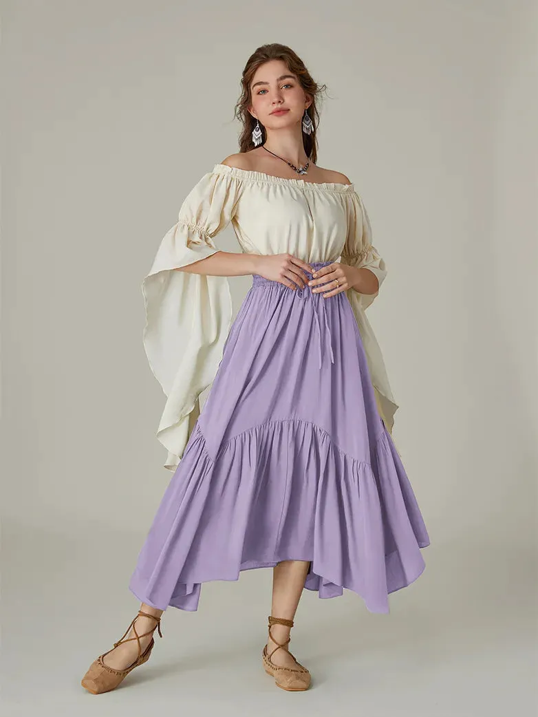 Women Elastic Waist Irregular Hem Flared Swing Skirt