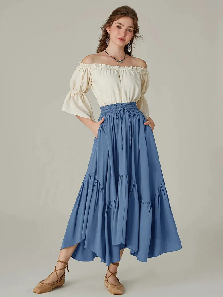 Women Elastic Waist Irregular Hem Flared Swing Skirt