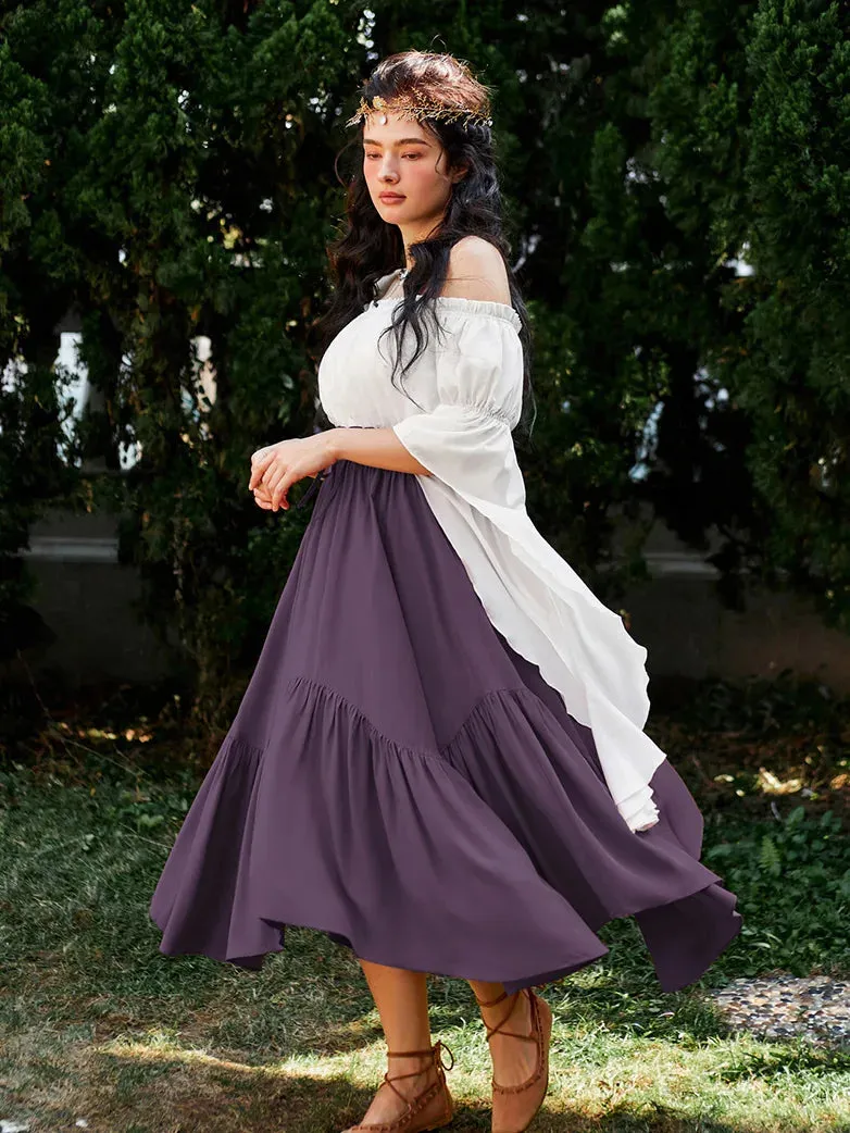 Women Elastic Waist Irregular Hem Flared Swing Skirt