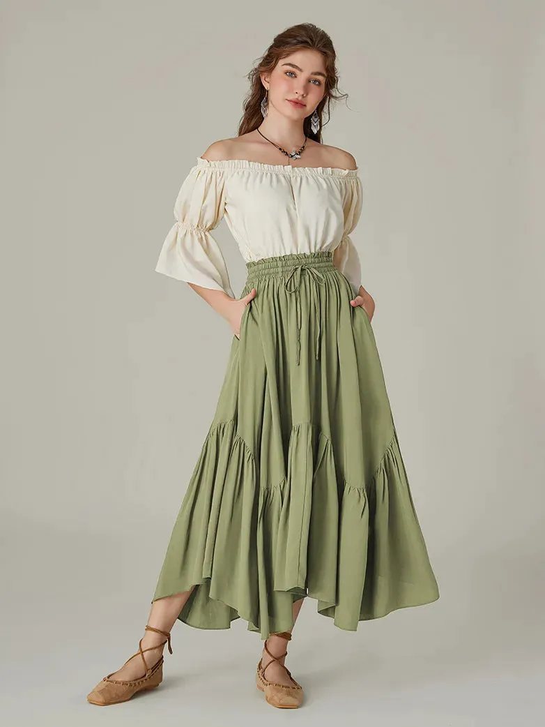 Women Elastic Waist Irregular Hem Flared Swing Skirt