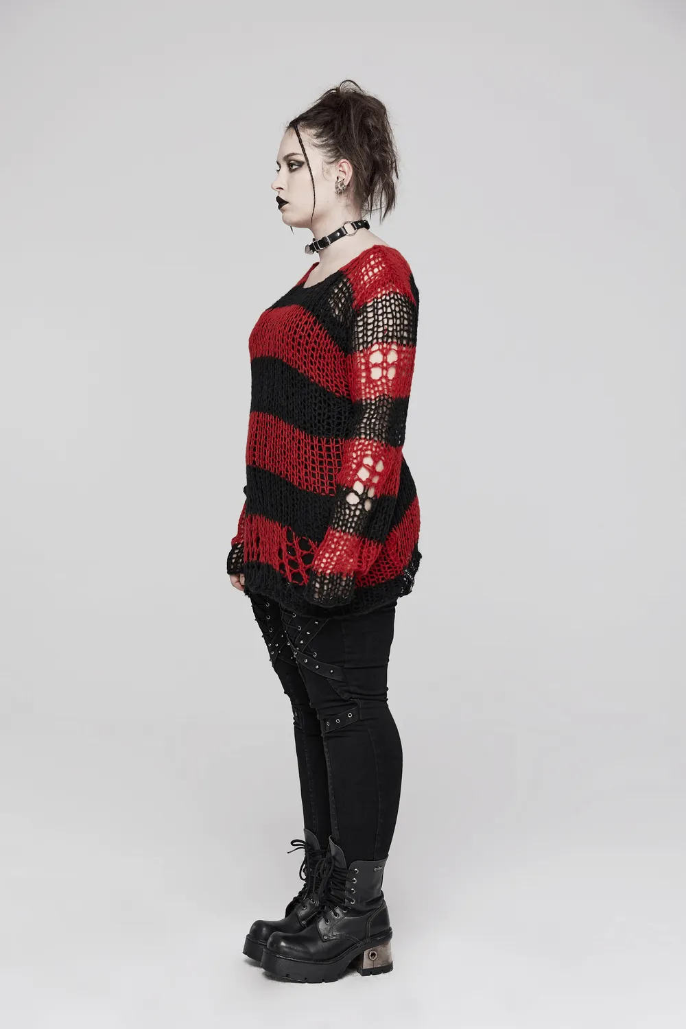 Women Gothic Striped Mohair Pullover Sweater