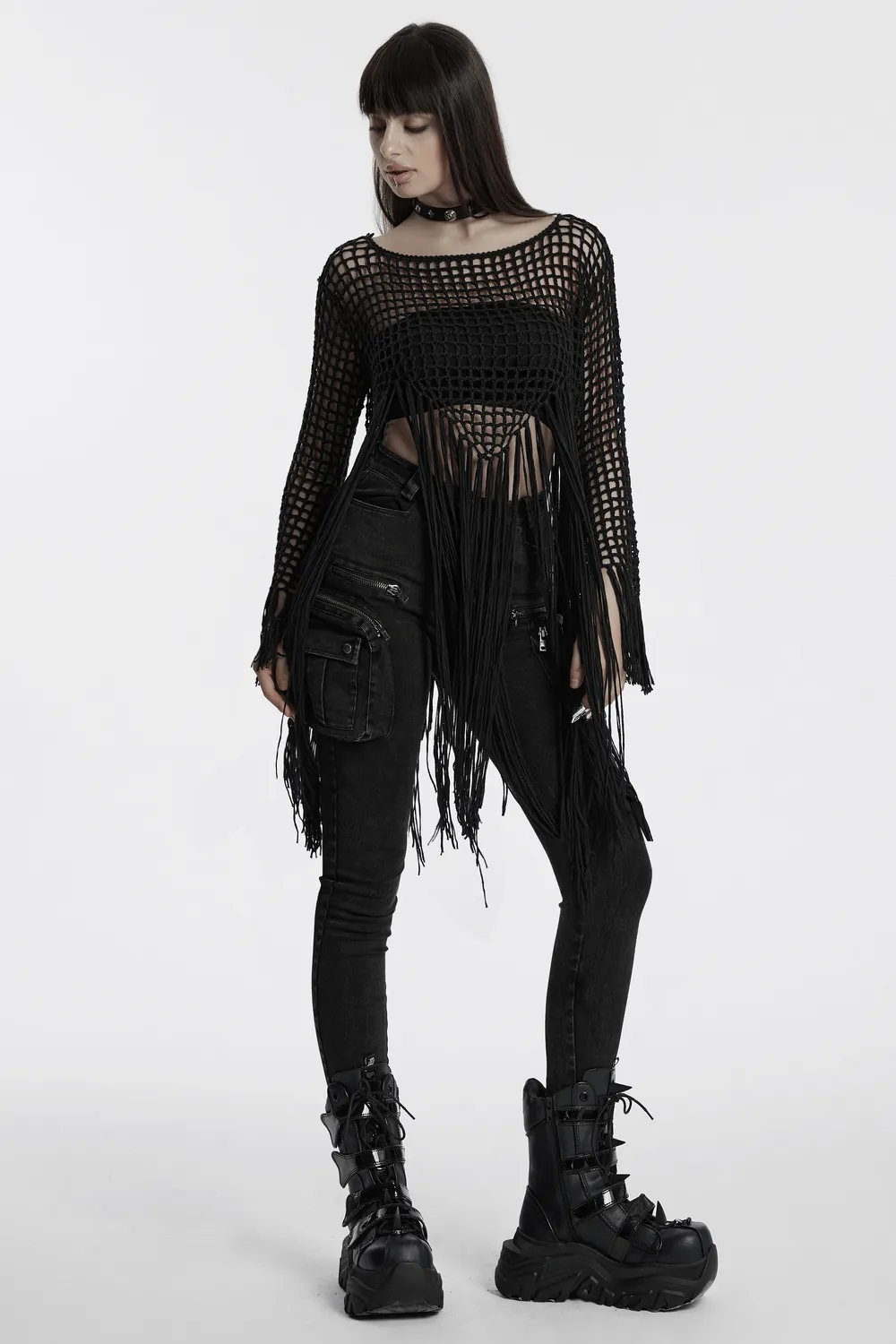 Women's Gothic Tassel Knit Hollow Out Sweater