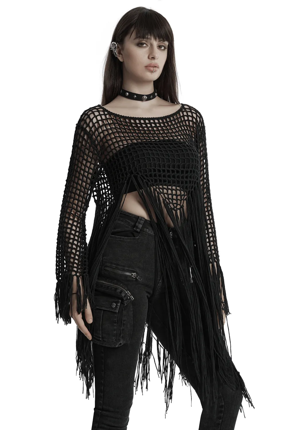 Women's Gothic Tassel Knit Hollow Out Sweater