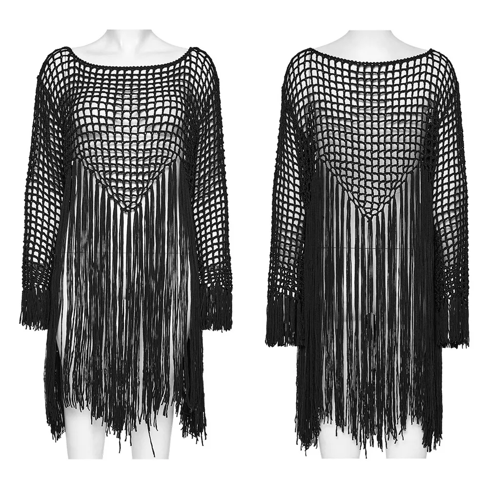 Women's Gothic Tassel Knit Hollow Out Sweater