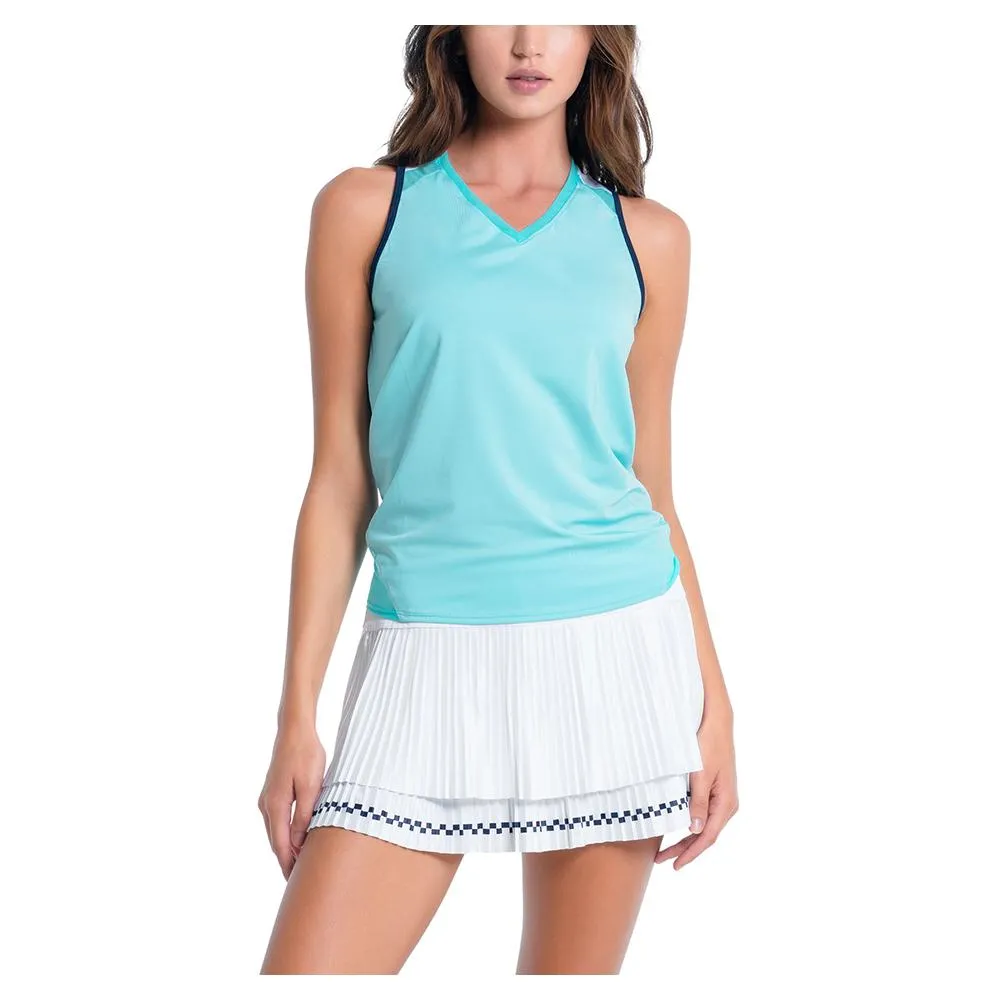 Women`s Throw Back Tie Back Tennis Tank Cool Blue