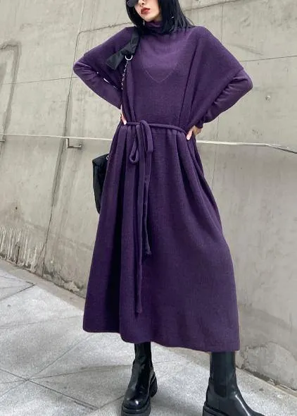 Women's winter fashion loose sweater vest skirt bottoming shirt two piece suit purple skirt