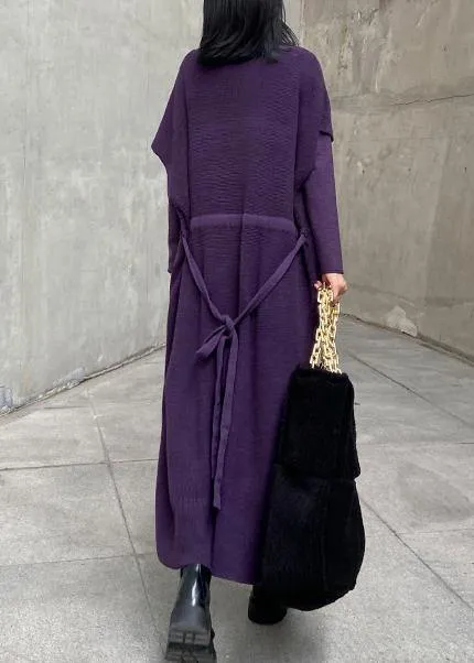 Women's winter fashion loose sweater vest skirt bottoming shirt two piece suit purple skirt