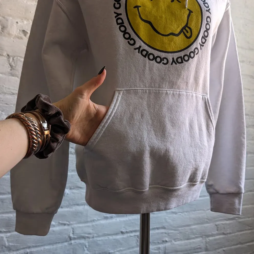 Y2K White Smiley Face Sweater Retro 90s Graphic Print Groovy Trippy Sweatshirt